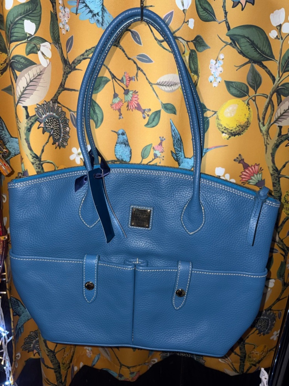 New Dooney & Bourke Blue Pebbled Leather Crescent Tote